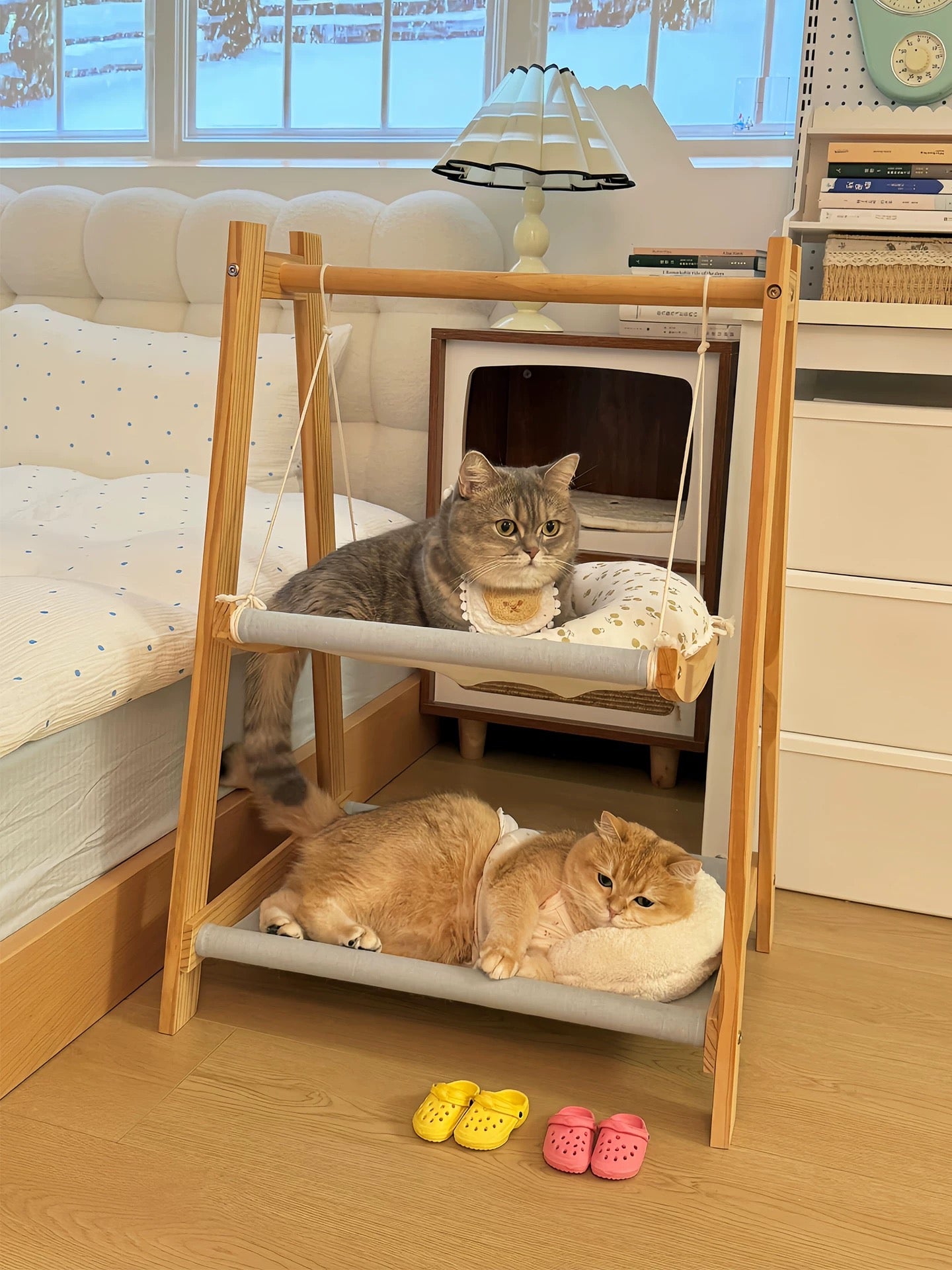 Double Layer Solid Wood Cat Hammock Bed