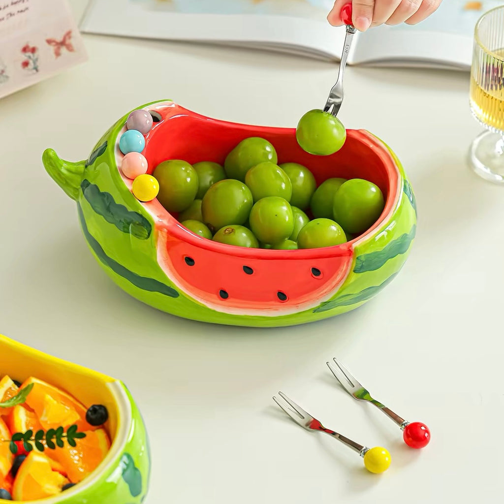 Ceramic Watermelon Fruit Bowl with Stainless Steel Forks