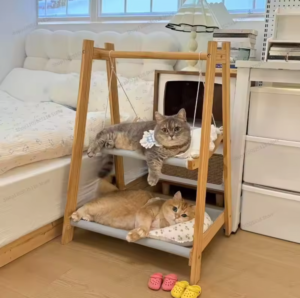 Double Layer Solid Wood Cat Hammock Bed
