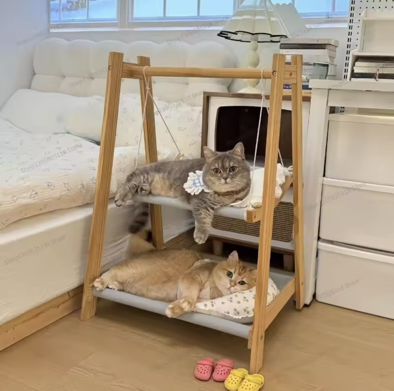 Double Layer Solid Wood Cat Hammock Bed