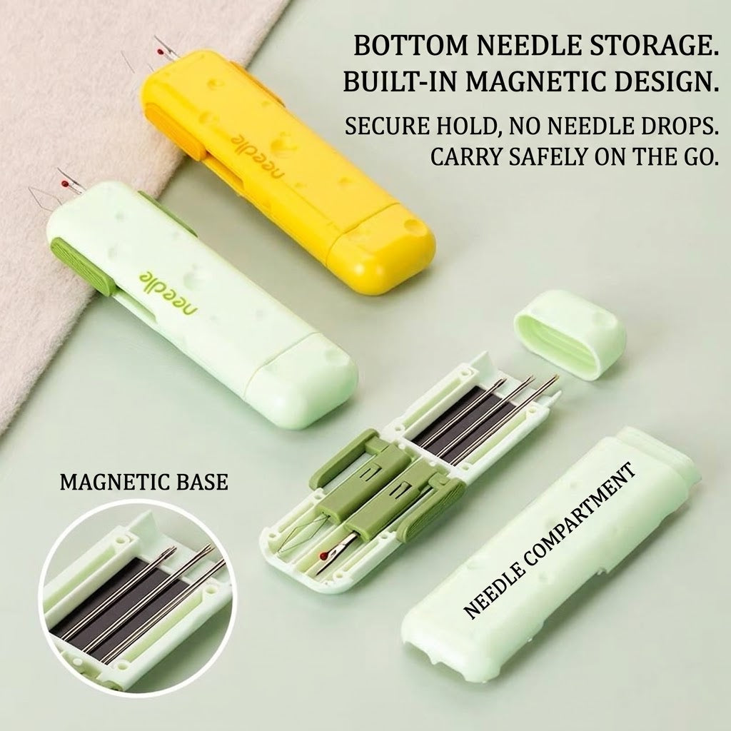 Automatic Needle Threader & Seam Ripper with Built-In Magnetic Storage