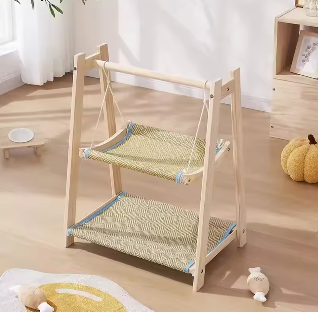 Double Layer Solid Wood Cat Hammock Bed