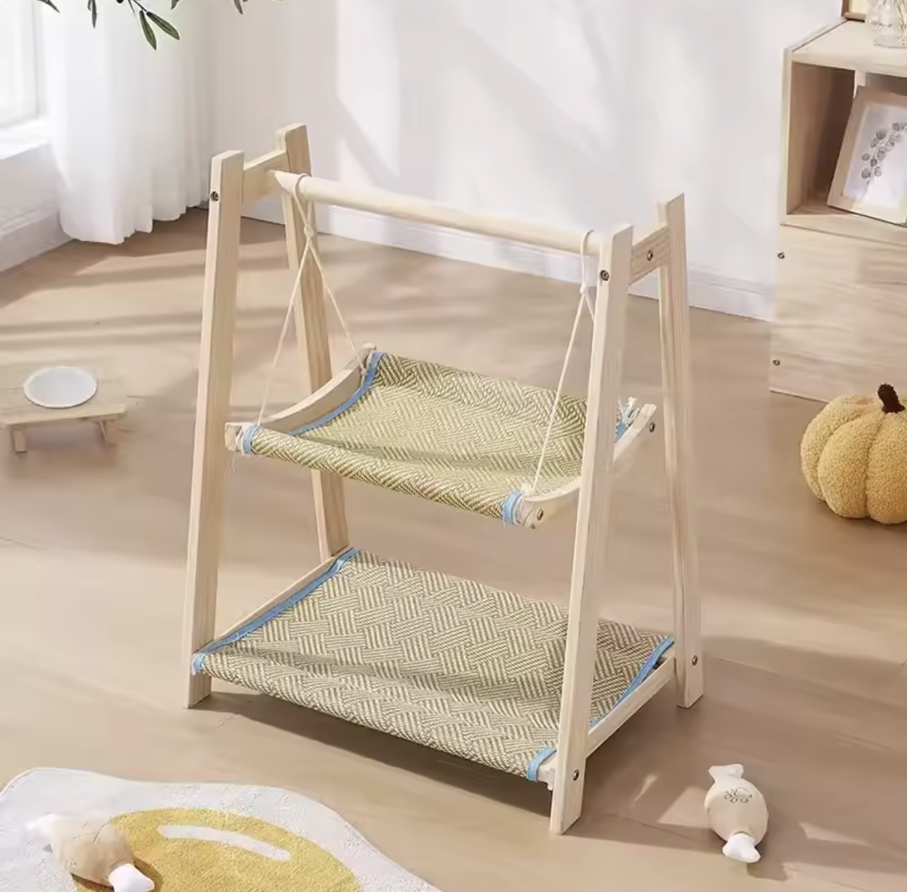 Double Layer Solid Wood Cat Hammock Bed