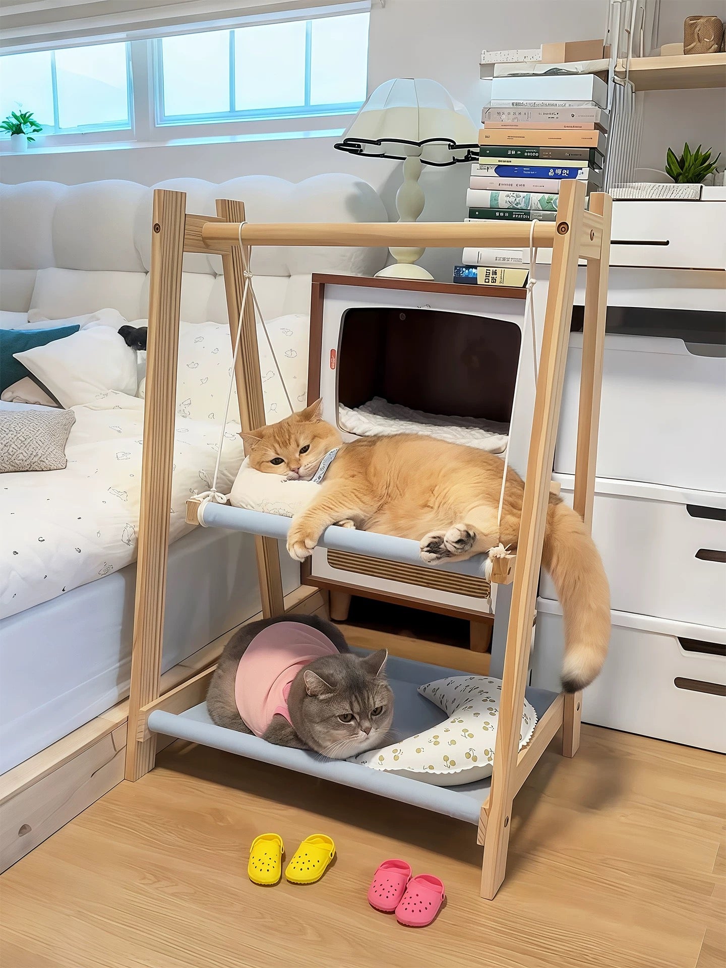 Double Layer Solid Wood Cat Hammock Bed