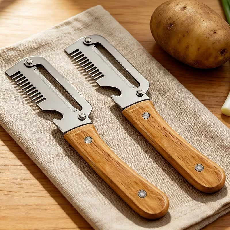 Wooden Handle Stainless Steel Peeler, Cutter & Opener