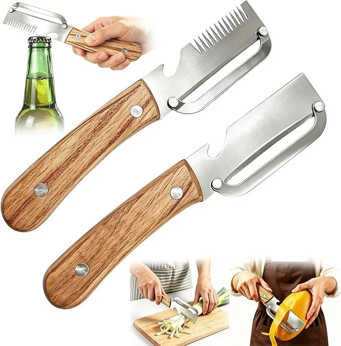 Wooden Handle Stainless Steel Peeler, Cutter & Opener
