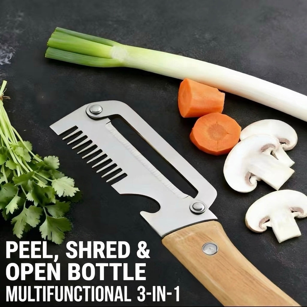 Wooden Handle Stainless Steel Peeler, Cutter & Opener