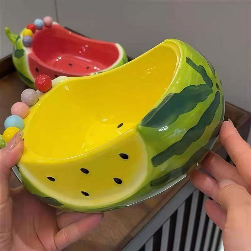 Ceramic Watermelon Fruit Bowl with Stainless Steel Forks