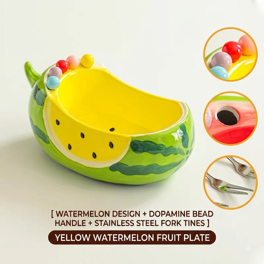 Ceramic Watermelon Fruit Bowl with Stainless Steel Forks