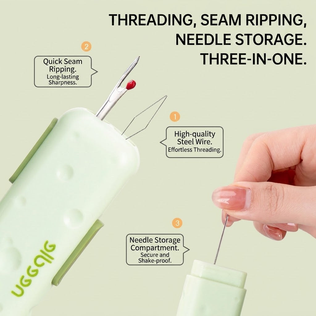 Automatic Needle Threader & Seam Ripper with Built-In Magnetic Storage