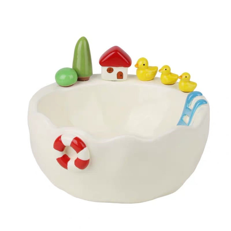 Ceramic Swimming Pool Fruit Bowl Set with Forks
