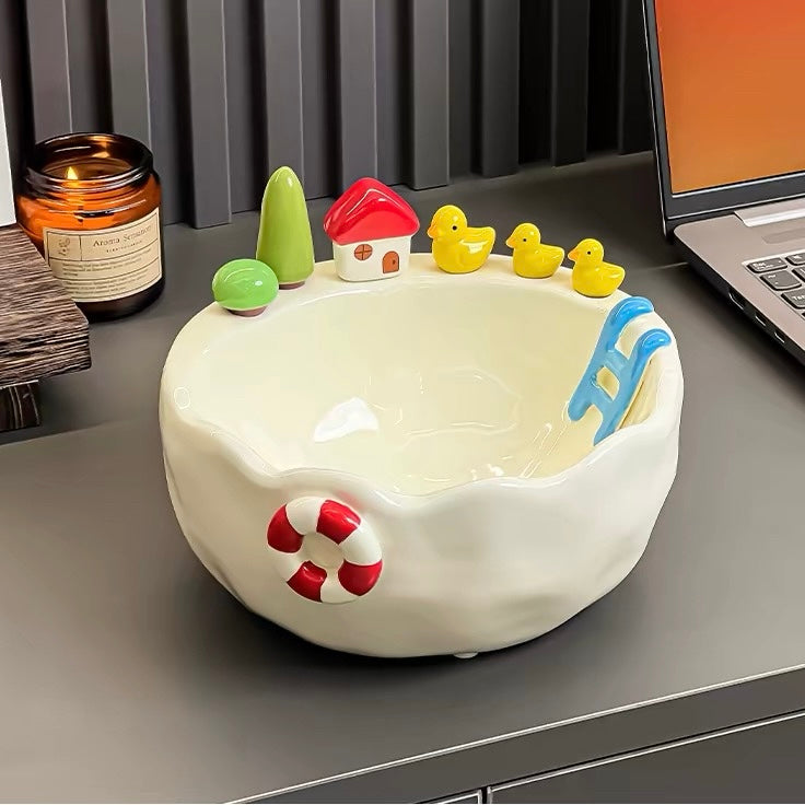 Ceramic Swimming Pool Fruit Bowl Set with Forks