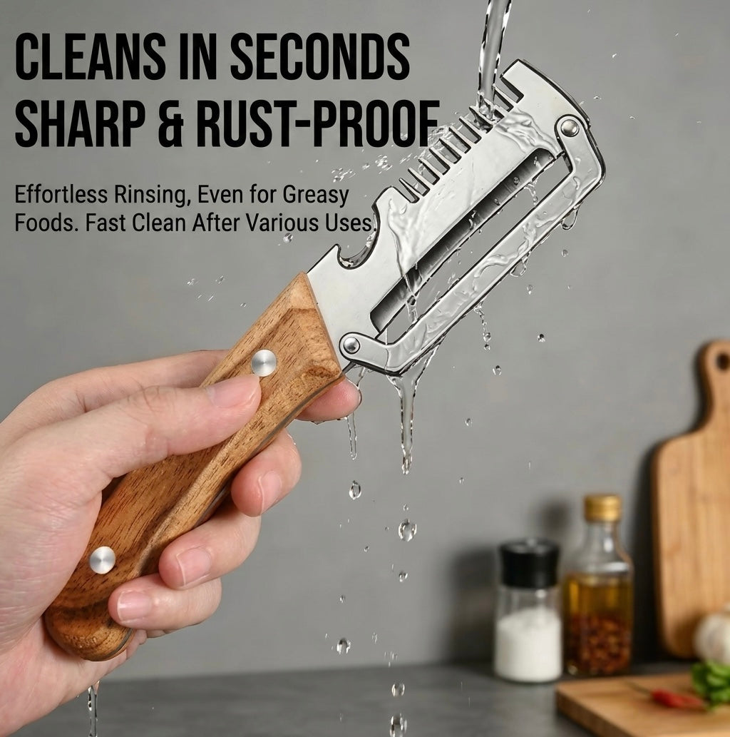 Wooden Handle Stainless Steel Peeler, Cutter & Opener