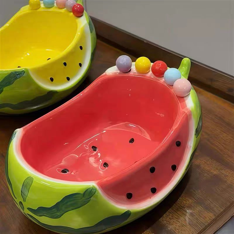 Ceramic Watermelon Fruit Bowl with Stainless Steel Forks