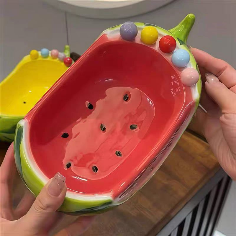 Ceramic Watermelon Fruit Bowl with Stainless Steel Forks