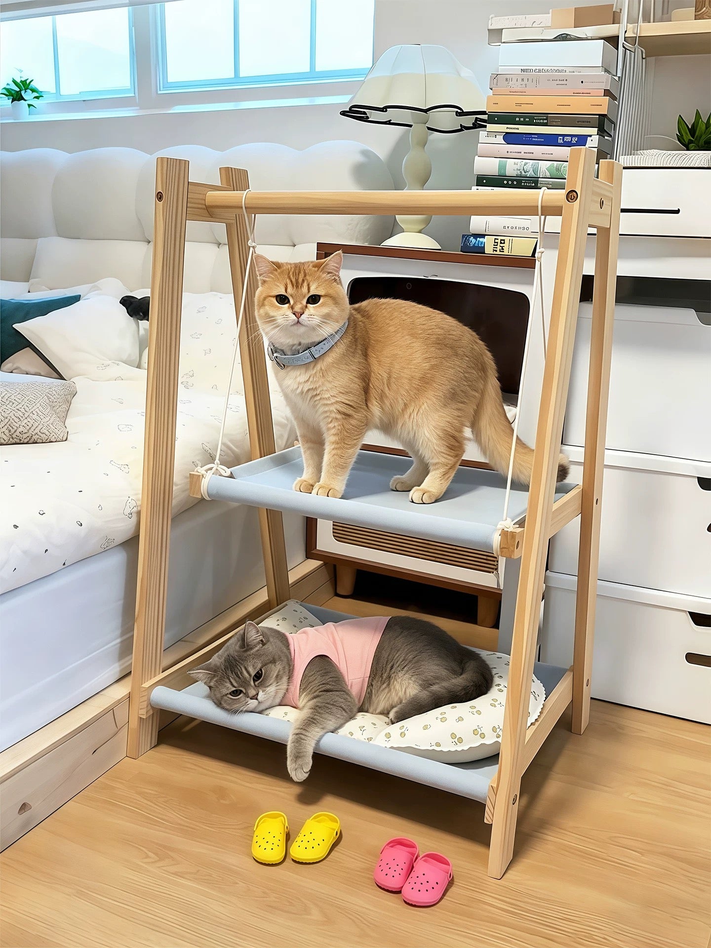 Double Layer Solid Wood Cat Hammock Bed