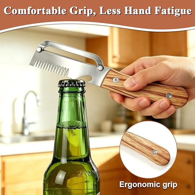 Wooden Handle Stainless Steel Peeler, Cutter & Opener