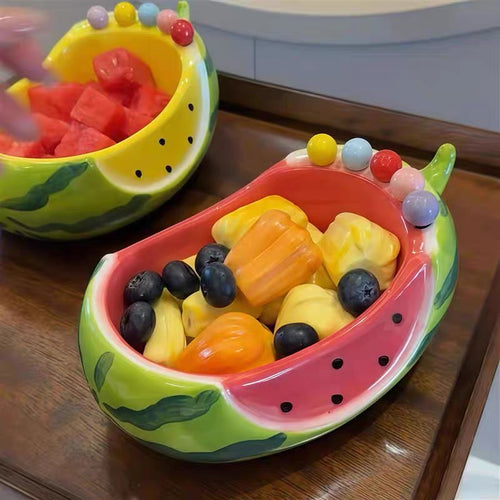 Ceramic Watermelon Fruit Bowl with Stainless Steel Forks
