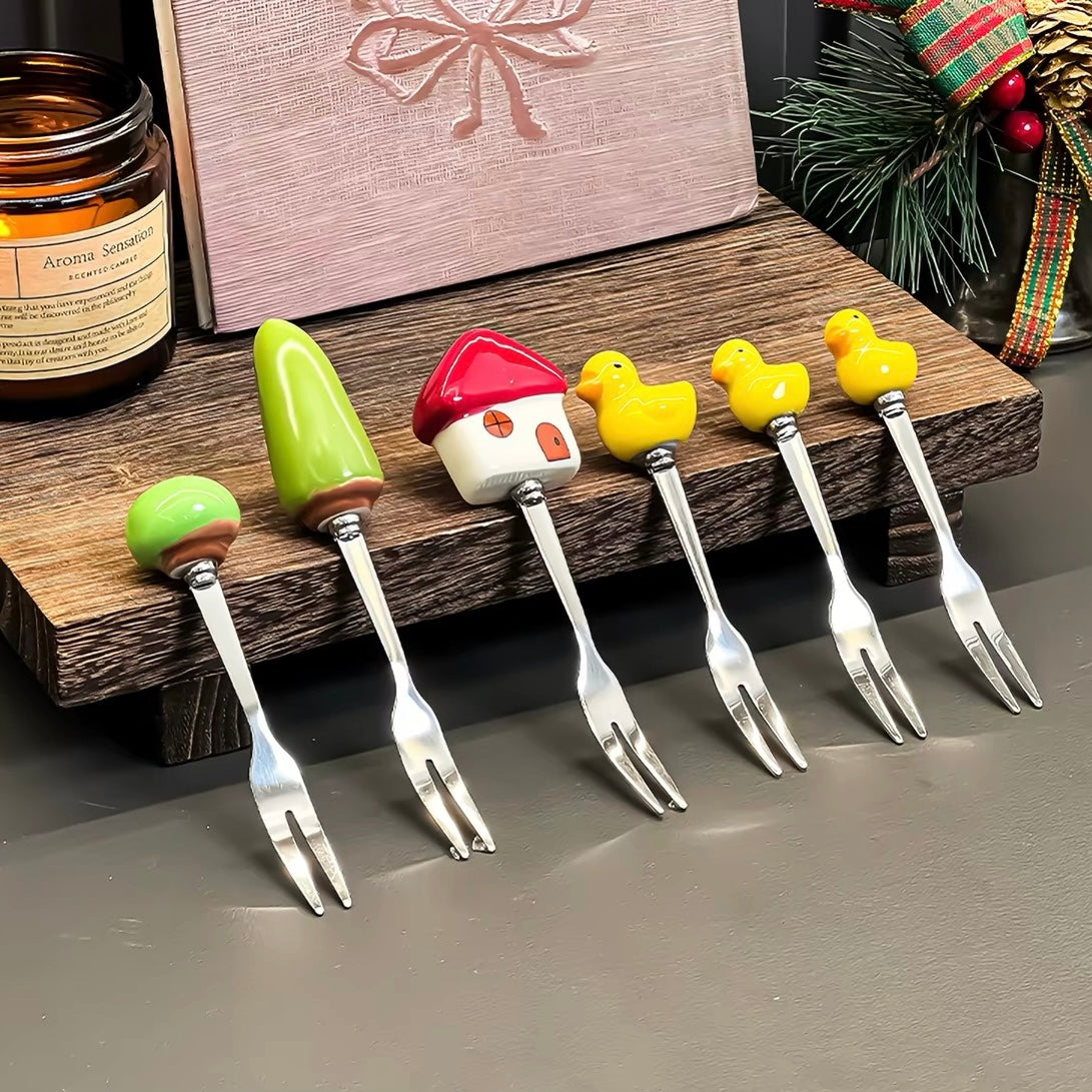 Ceramic Swimming Pool Fruit Bowl Set with Forks