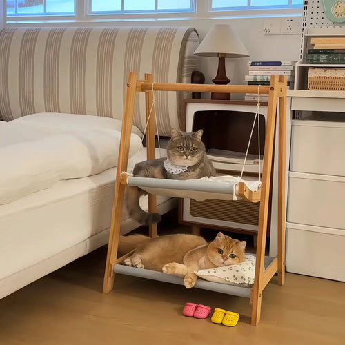 Double Layer Solid Wood Cat Hammock Bed