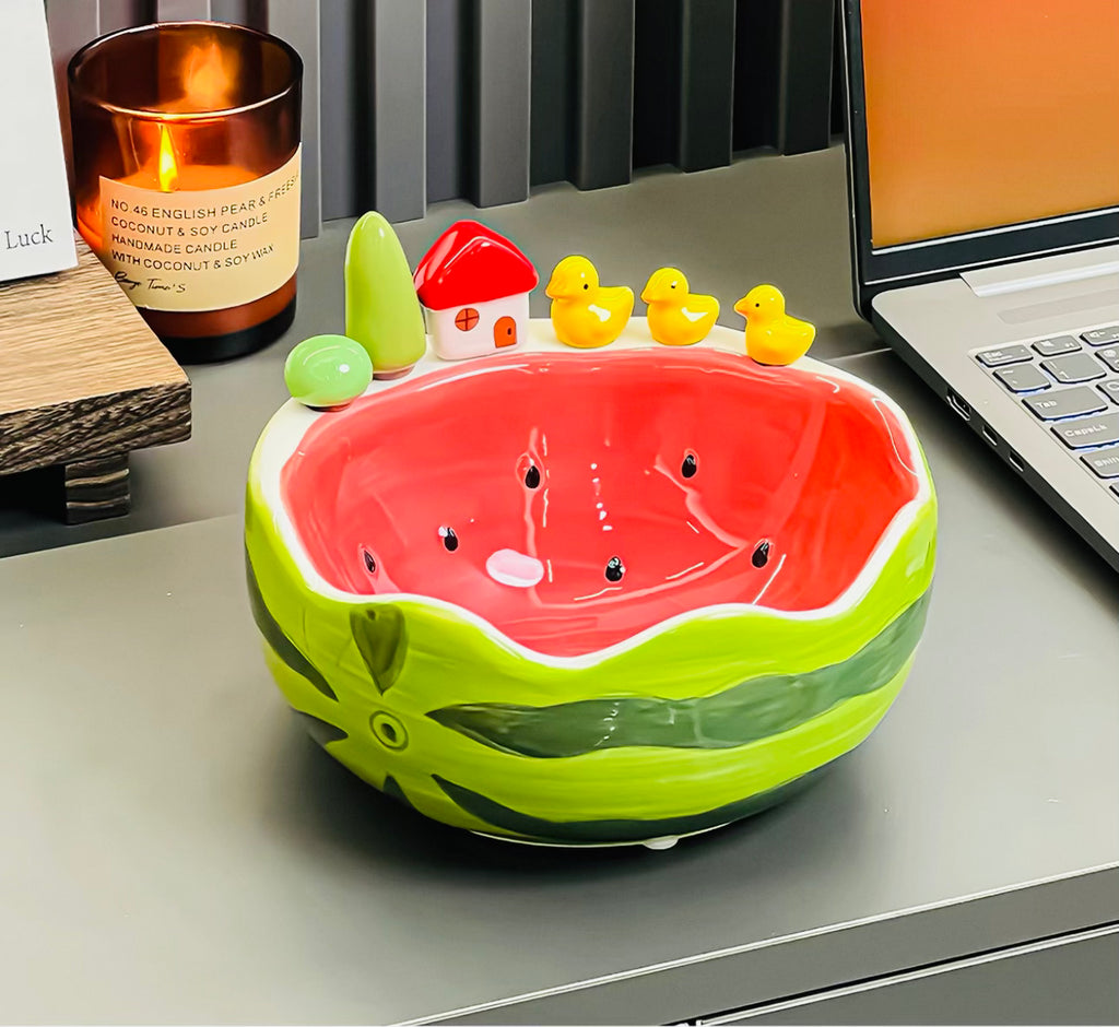 Ceramic Watermelon Fruit Bowl with Stainless Steel Forks