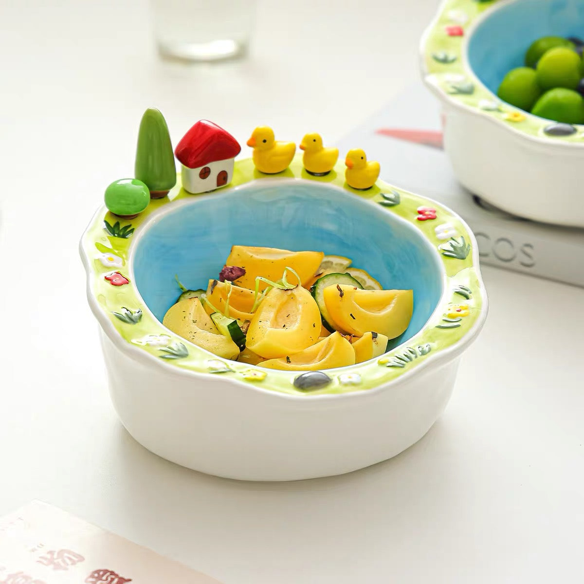 Ceramic Fruit Bowl Set with Matching Dessert Picks