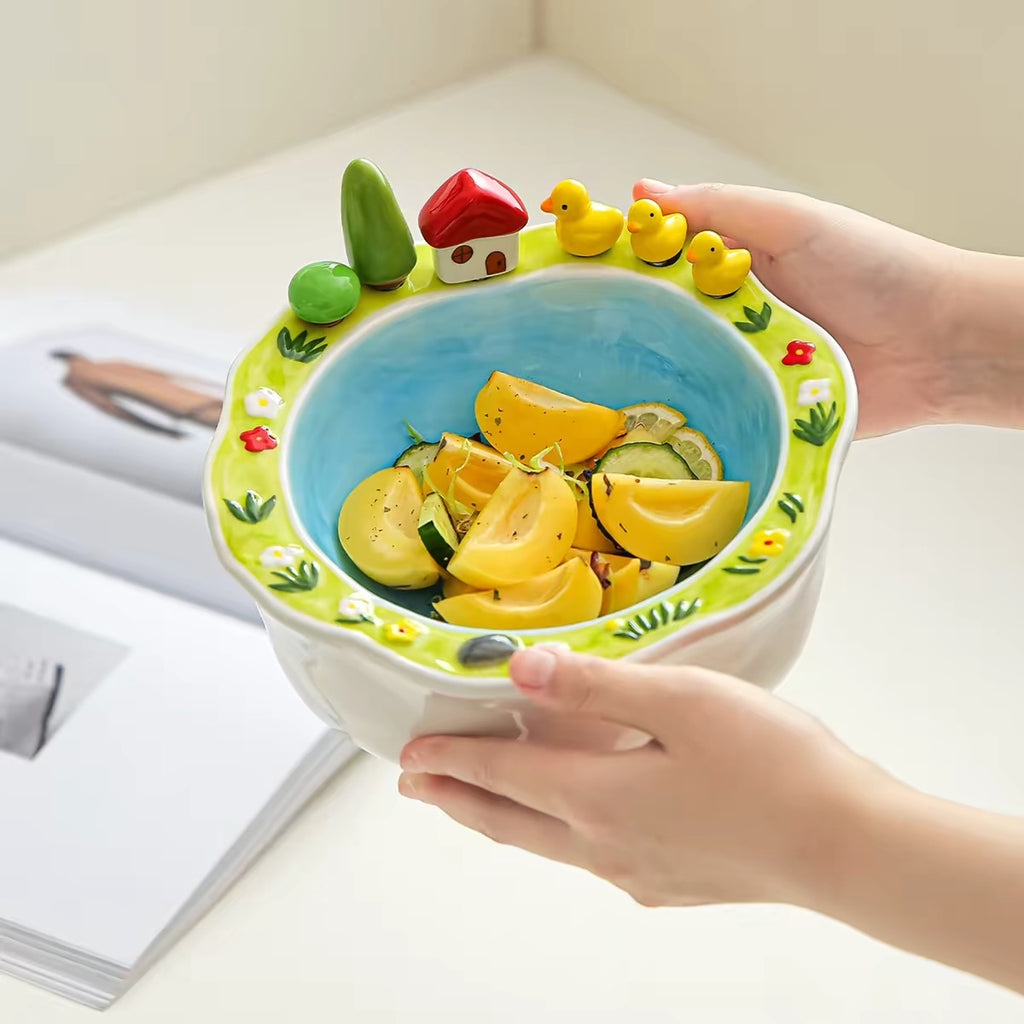 Ceramic Fruit Bowl Set with Matching Dessert Picks