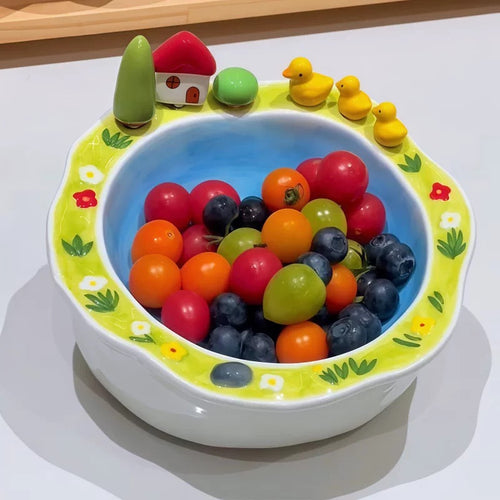 Ceramic Fruit Bowl Set with Matching Dessert Picks