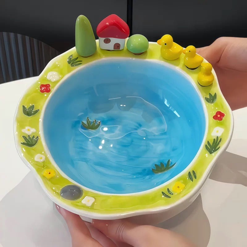 Ceramic Fruit Bowl Set with Matching Dessert Picks