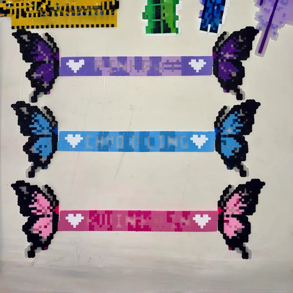 Handmade Butterfly Pixel Bracelet with Concert Strap.